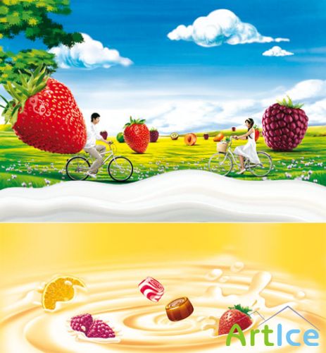 PSD templates - Yogurt, milk, fruit