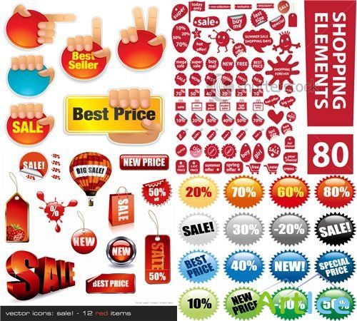 Red shopping elements labels stickers price