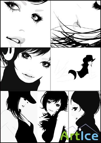 Beautiful girls black and white vector