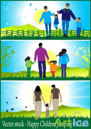 Vector stock - Happy Children Jumping On Farm