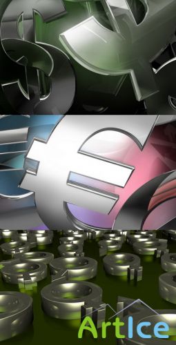 PSD Layered Pictures - Dollar, Euro, Male & Female Icons (Chromed)