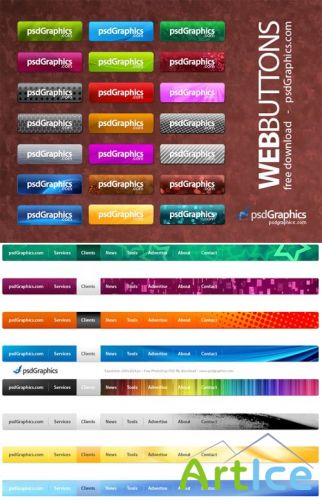 Web Buttons and Menu Navigation PSD Template