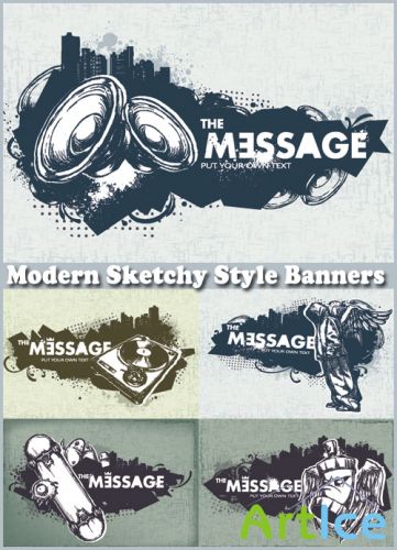 Modern Sketchy Style Banners - Stock Vectors