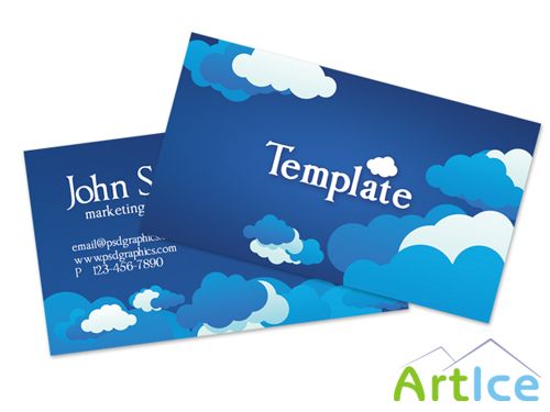 Blue cloudy sky business card template (PSD)