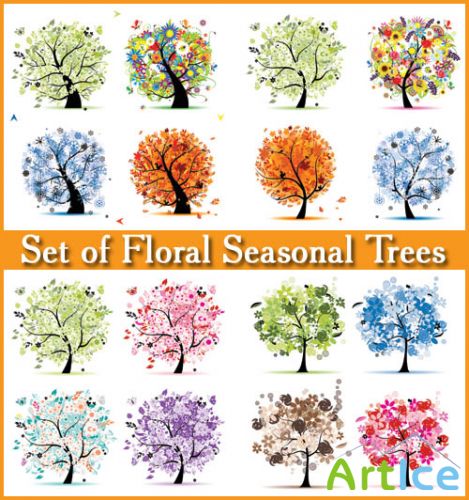 Set of Floral Seasonal Trees - Stock Vectors