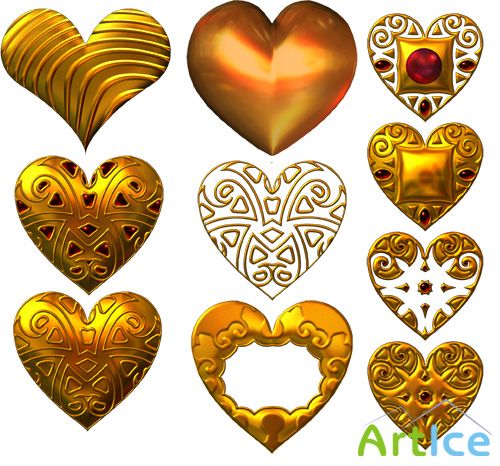 PSD Cliparts - Gold Hearts