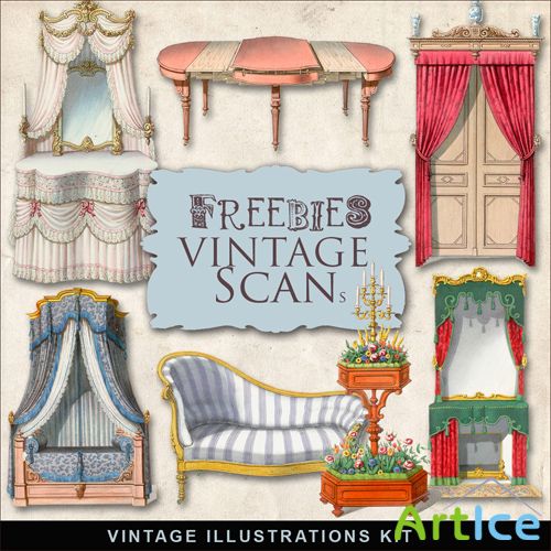 Scrap-kit - Old Vintage Furnitures Illustration