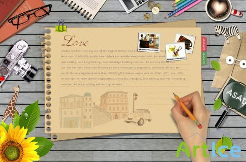 Bookmark Desktop - with a pencil to write on the stationery