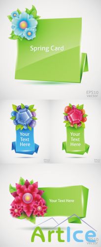 Banners With Spring Flowers Vector