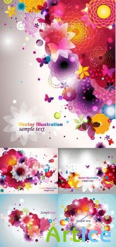 Color flower contours background - vector | - 