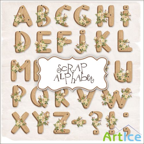 Scrap-kit - Wooden Alphabet With Flowers