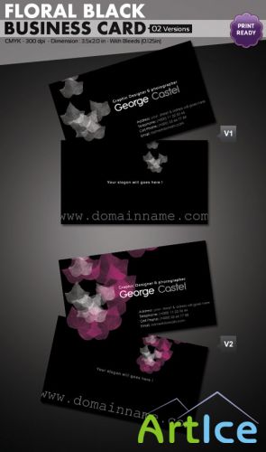 Floral Black Business Card Template