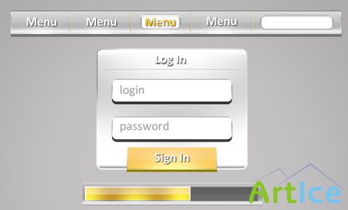 Menu, Login Form And Progress bar Free PSD