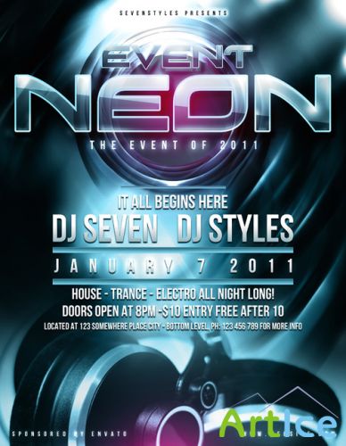 Neon poster flyer template