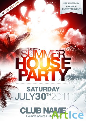 Summer house party orange flyer