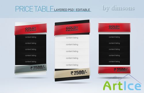 Price Table Set of 3 PSD