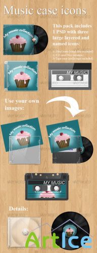 GraphicRiver - Realistic music case graphics (Vinyl + CD + tape)