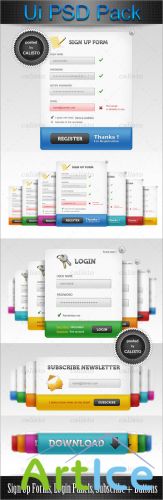 UI PSD Pack  Sign up forms, login panels, subscribe forms + download buttons