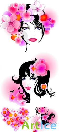 My Beautiful Lady - Women, girl, hair, face, flower, heart, vector