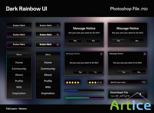 Dark rainbow ui free psd