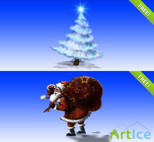 Layered PSD Christmas Tree and Santa Claus illustration