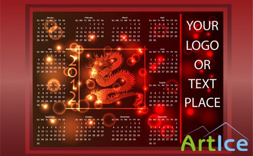 Dragon Calendar Template of 2012