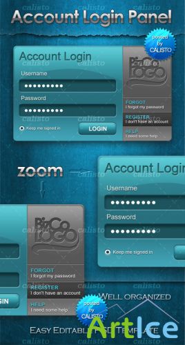 Account Login Panel PSD Template