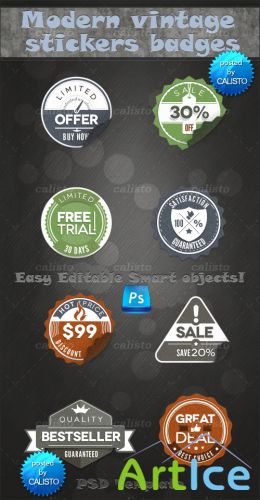 Modern Vintage Stickers Badges PSD Template