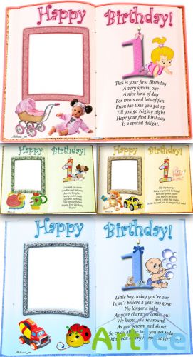 Happy birthday 1 year for girl and boys frames psd