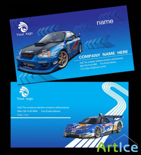 classic car blue business card template psd