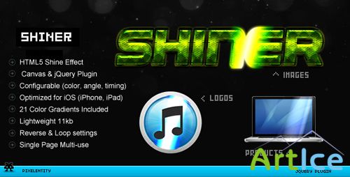 CodeCanyon - Shiner - HTML5 Canvas Glow Effects jQuery Plugin - Rip