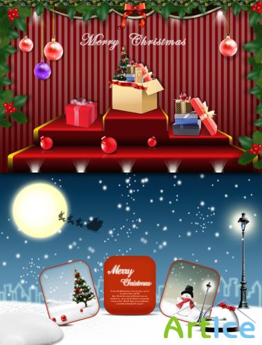 Bingtian snowy night Merry Christmas PSD image materials