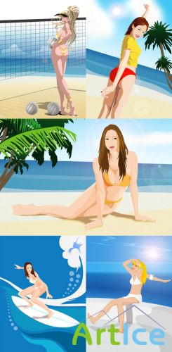 PSD file -  Beautiful girls on the beach