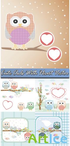 Cute Owls With Heart Vector