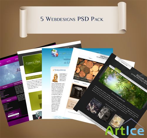 5 Webdesigns Template Psd pack for Photoshop