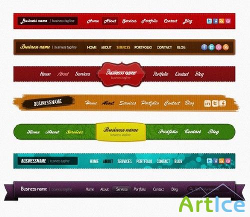 7 Hi Res Textured Navigation Menus PSD for Photoshop