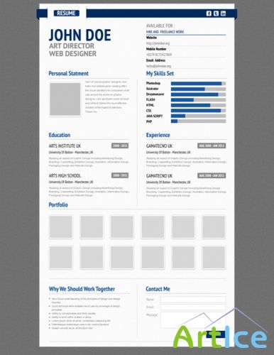 CV Resume Template - Blue Aurel