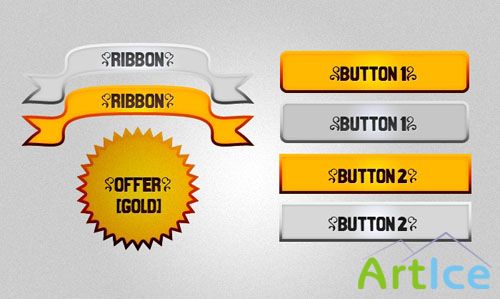 Gold And Silver Buttons + Tags PSD Template