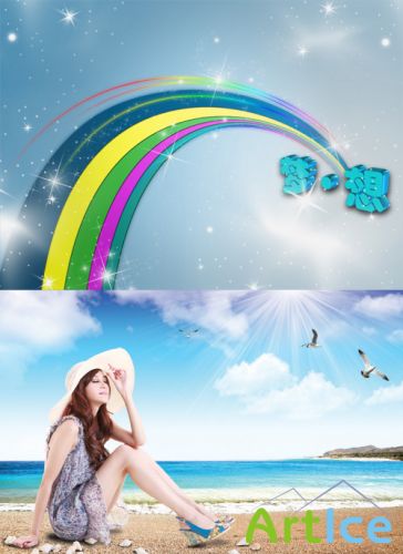 Blue sky with a rainbow psd for Photoshop