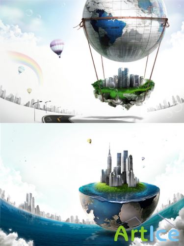 On the big air balloon Psd for Photoshop