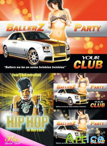 Hip Hop and Ballerz Party Flyers for Photoshop