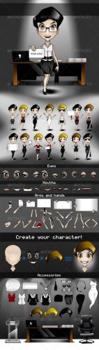 GraphicRiver - Animatable Business Woman Cartoon Character Kit 152092