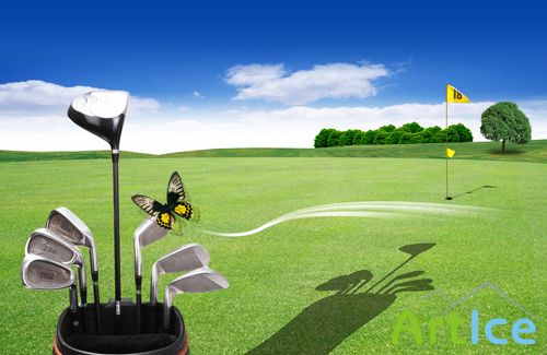 A large green field for the game of golf psd for Photoshop