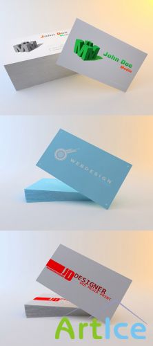 Red, Blue and 3D Business Cards For Photoshop