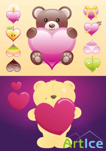 Cute Heart and Bear Vectors For Photoshop