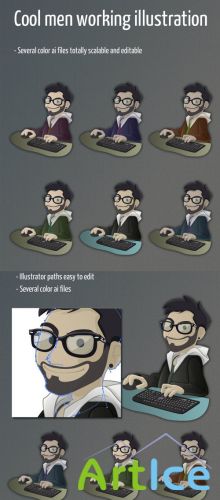 Cool Men Working Illustration For Photoshop