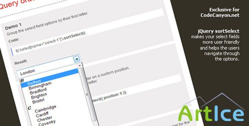 CodeCanyon - jQuery SortSelect - group & order select options