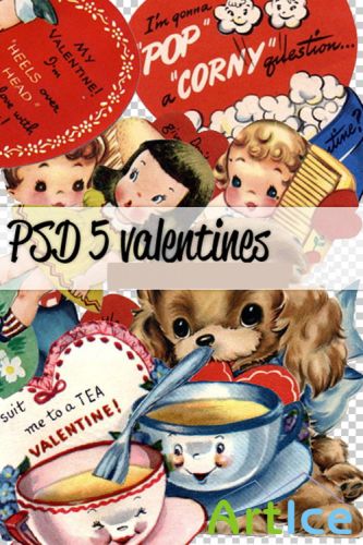 5 Valentines Vintage PSD Template