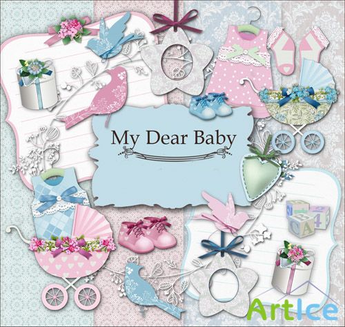 Scrap Set - My Dear Baby PNG Cliparts And JPG Papers