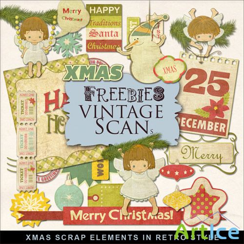 Scrap-kit - Christmas Scrap Elements In Retro Style